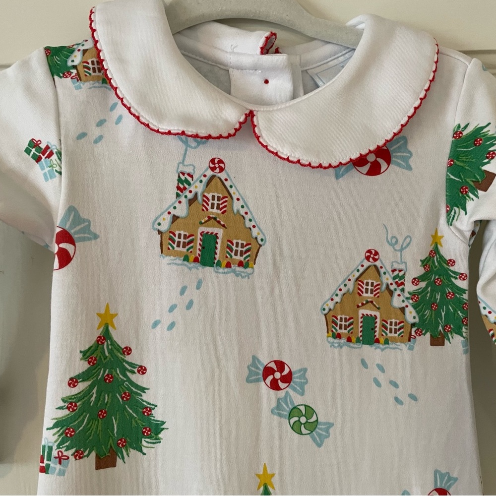 Little English 12m Christmas gingerbread house red & green winter onesie pajamas